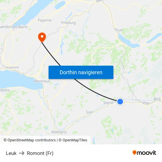 Leuk to Romont (Fr) map