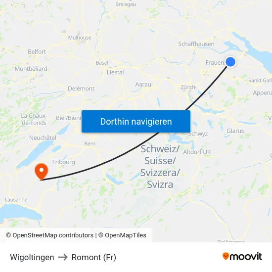 Wigoltingen to Romont (Fr) map