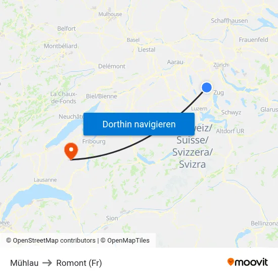 Mühlau to Romont (Fr) map