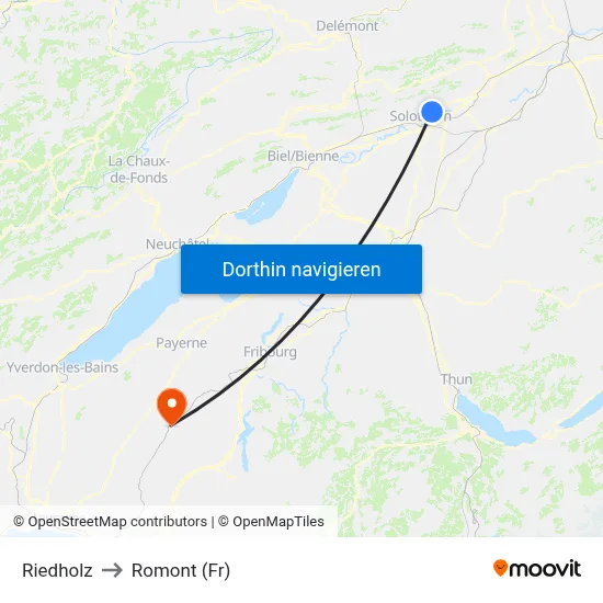 Riedholz to Romont (Fr) map