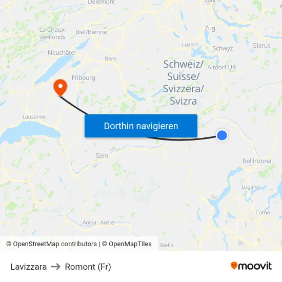 Lavizzara to Romont (Fr) map