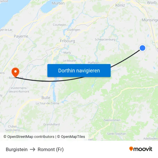 Burgistein to Romont (Fr) map