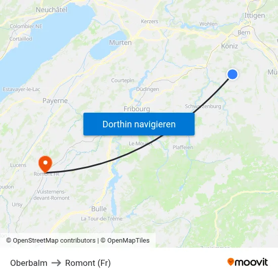 Oberbalm to Romont (Fr) map