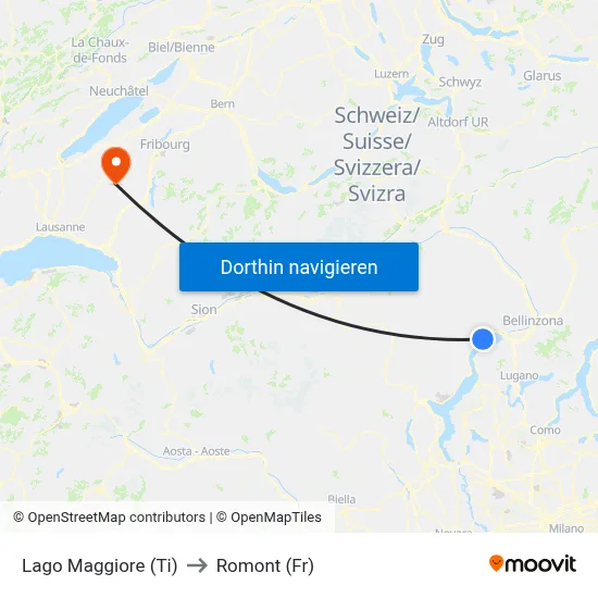 Lago Maggiore (Ti) to Romont (Fr) map