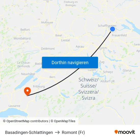 Basadingen-Schlattingen to Romont (Fr) map