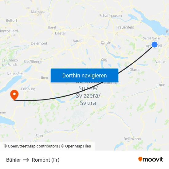 Bühler to Romont (Fr) map