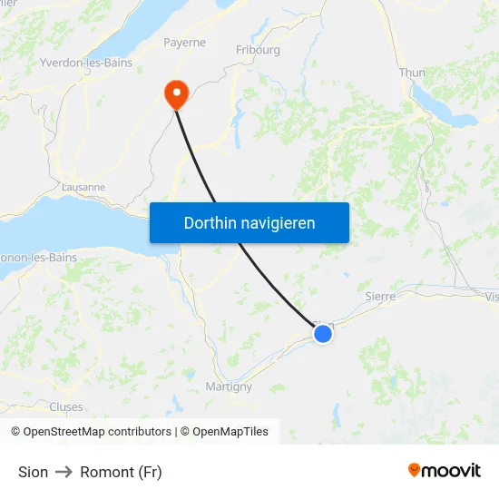 Sion to Romont (Fr) map