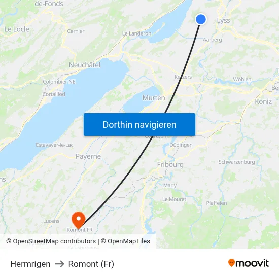 Hermrigen to Romont (Fr) map