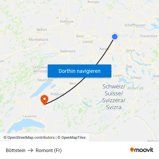 Böttstein to Romont (Fr) map