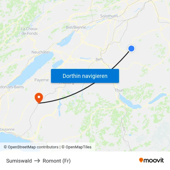 Sumiswald to Romont (Fr) map