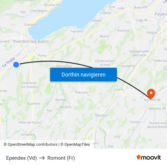 Ependes (Vd) to Romont (Fr) map