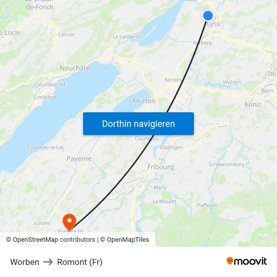 Worben to Romont (Fr) map