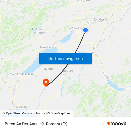 Büren An Der Aare to Romont (Fr) map