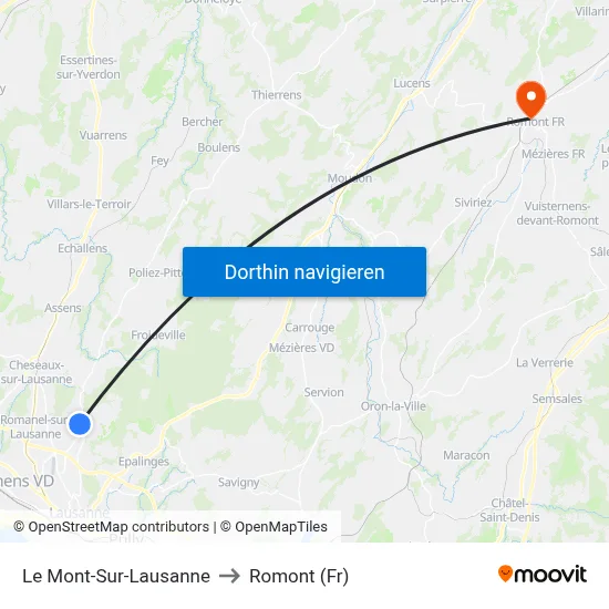 Le Mont-Sur-Lausanne to Romont (Fr) map