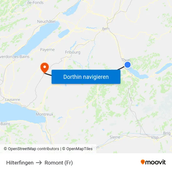 Hilterfingen to Romont (Fr) map