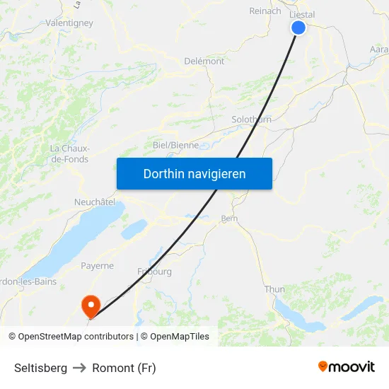 Seltisberg to Romont (Fr) map