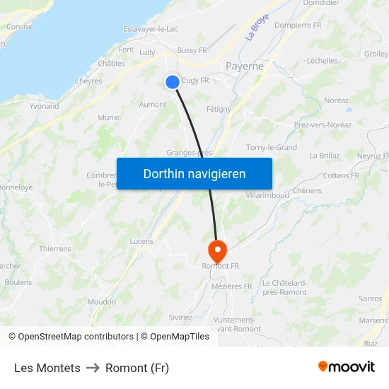 Les Montets to Romont (Fr) map
