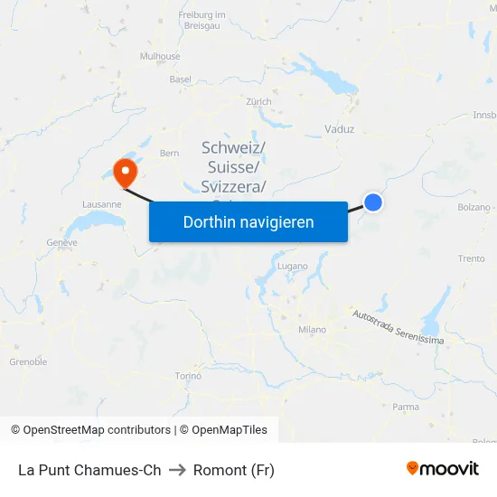 La Punt Chamues-Ch to Romont (Fr) map