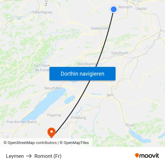 Leymen to Romont (Fr) map