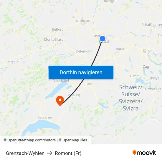 Grenzach-Wyhlen to Romont (Fr) map