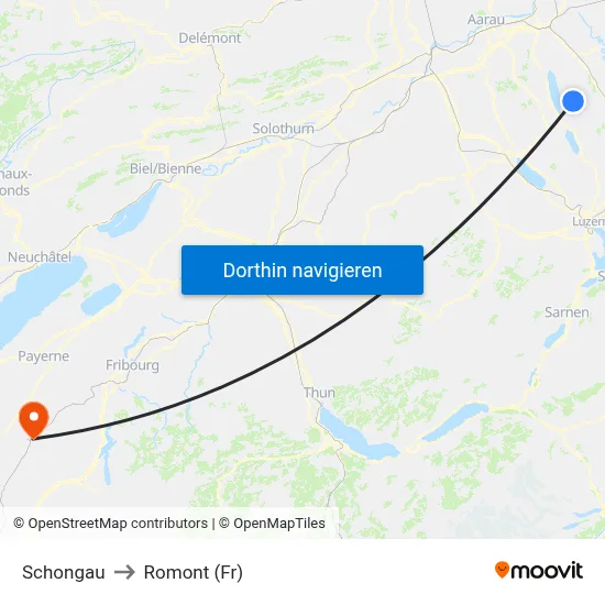 Schongau to Romont (Fr) map