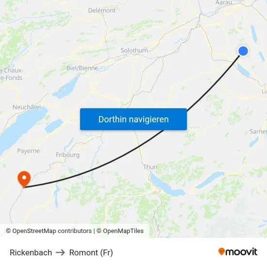 Rickenbach to Romont (Fr) map