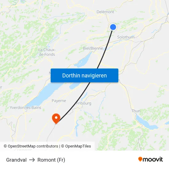 Grandval to Romont (Fr) map