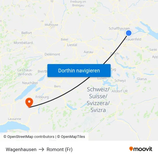 Wagenhausen to Romont (Fr) map