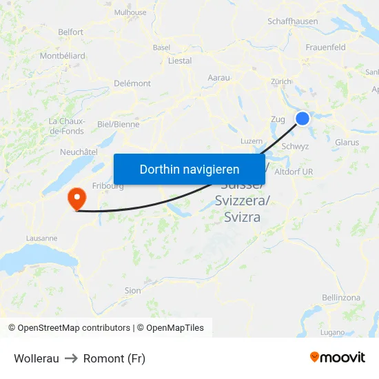 Wollerau to Romont (Fr) map