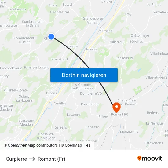 Surpierre to Romont (Fr) map