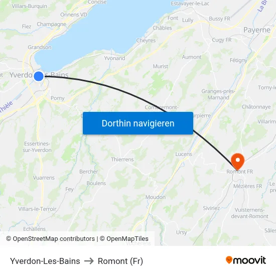 Yverdon-Les-Bains to Romont (Fr) map