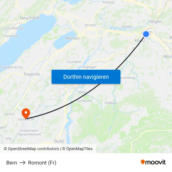 Bern to Romont (Fr) map