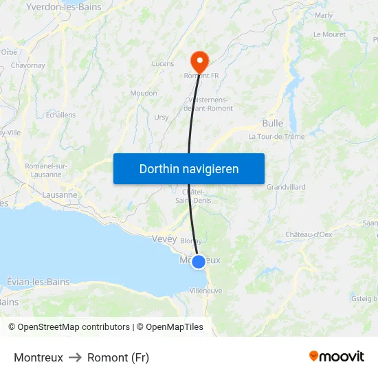 Montreux to Romont (Fr) map