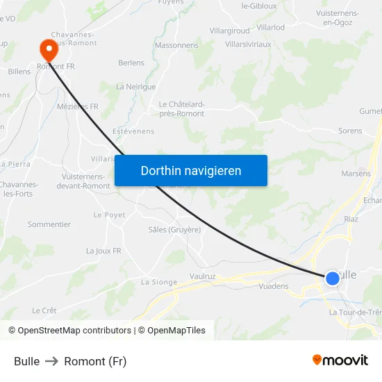 Bulle to Romont (Fr) map
