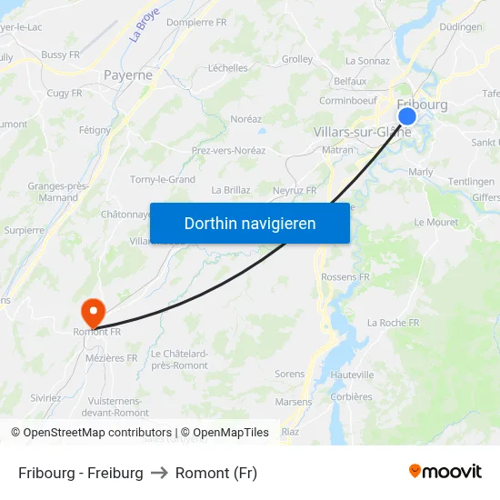 Fribourg - Freiburg to Romont (Fr) map