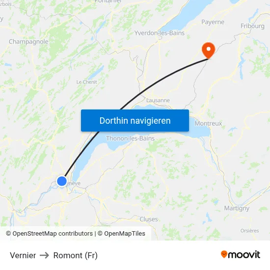 Vernier to Romont (Fr) map