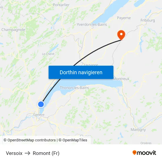 Versoix to Romont (Fr) map