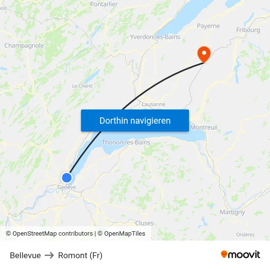 Bellevue to Romont (Fr) map