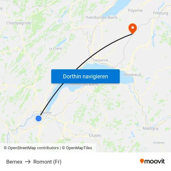 Bernex to Romont (Fr) map
