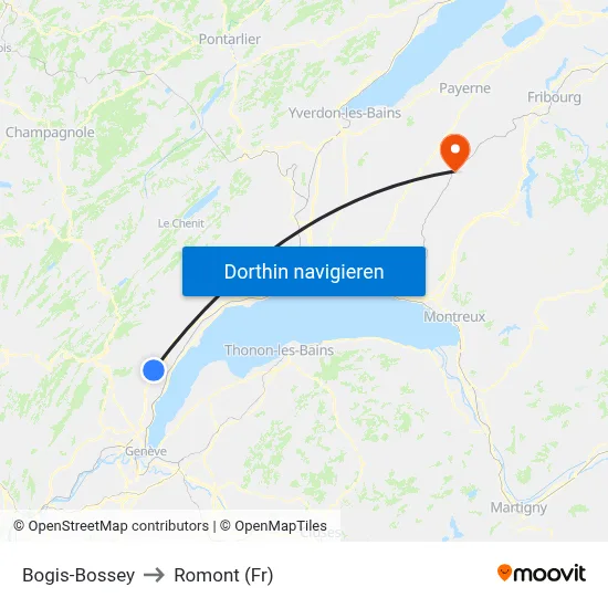 Bogis-Bossey to Romont (Fr) map