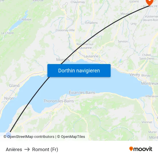 Anières to Romont (Fr) map
