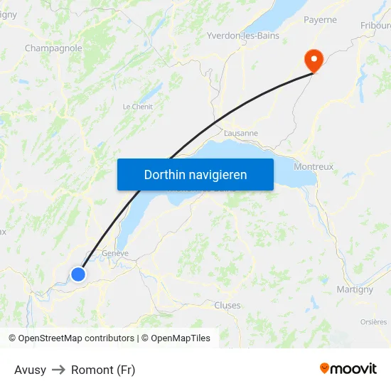 Avusy to Romont (Fr) map