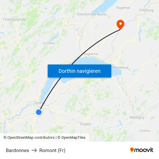 Bardonnex to Romont (Fr) map
