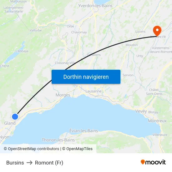Bursins to Romont (Fr) map