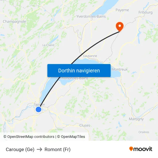 Carouge (Ge) to Romont (Fr) map