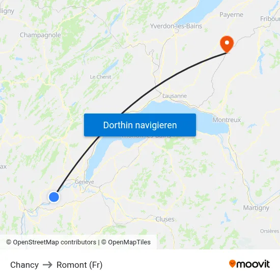 Chancy to Romont (Fr) map