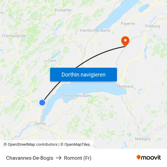 Chavannes-De-Bogis to Romont (Fr) map