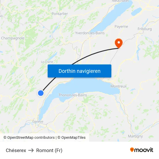 Chéserex to Romont (Fr) map