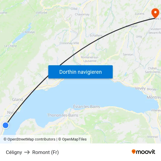 Céligny to Romont (Fr) map