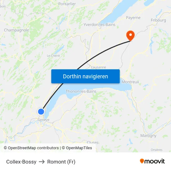 Collex-Bossy to Romont (Fr) map